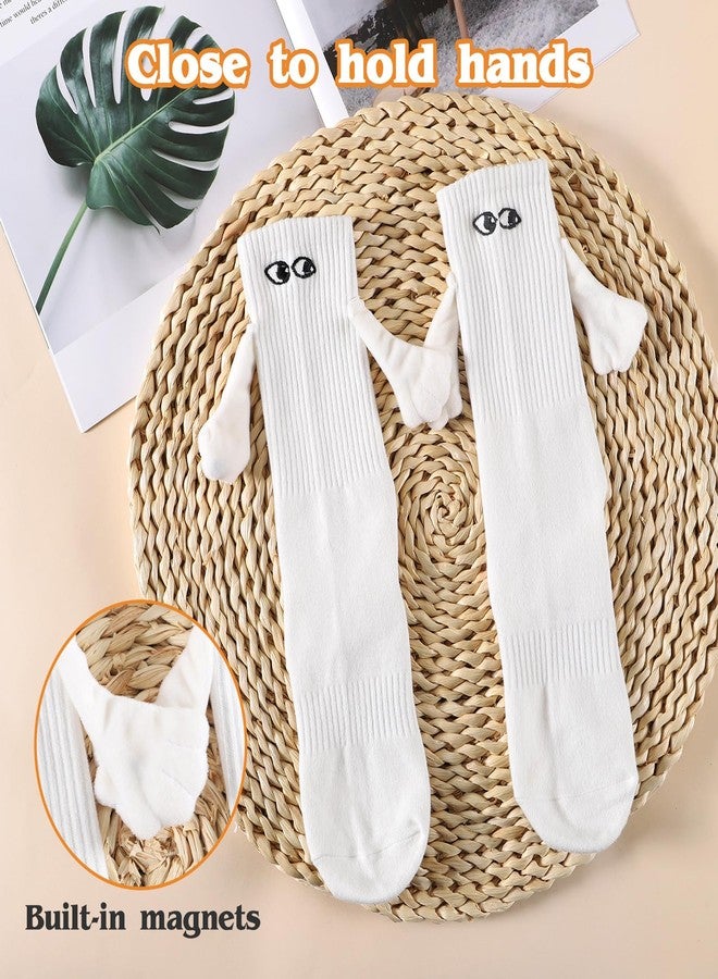 Worive Hand Holding Socks Hand in Hand Magnetic 2 Pairs Gifts for Couple Adult Teens Anniversary Engagement, White - Image 2
